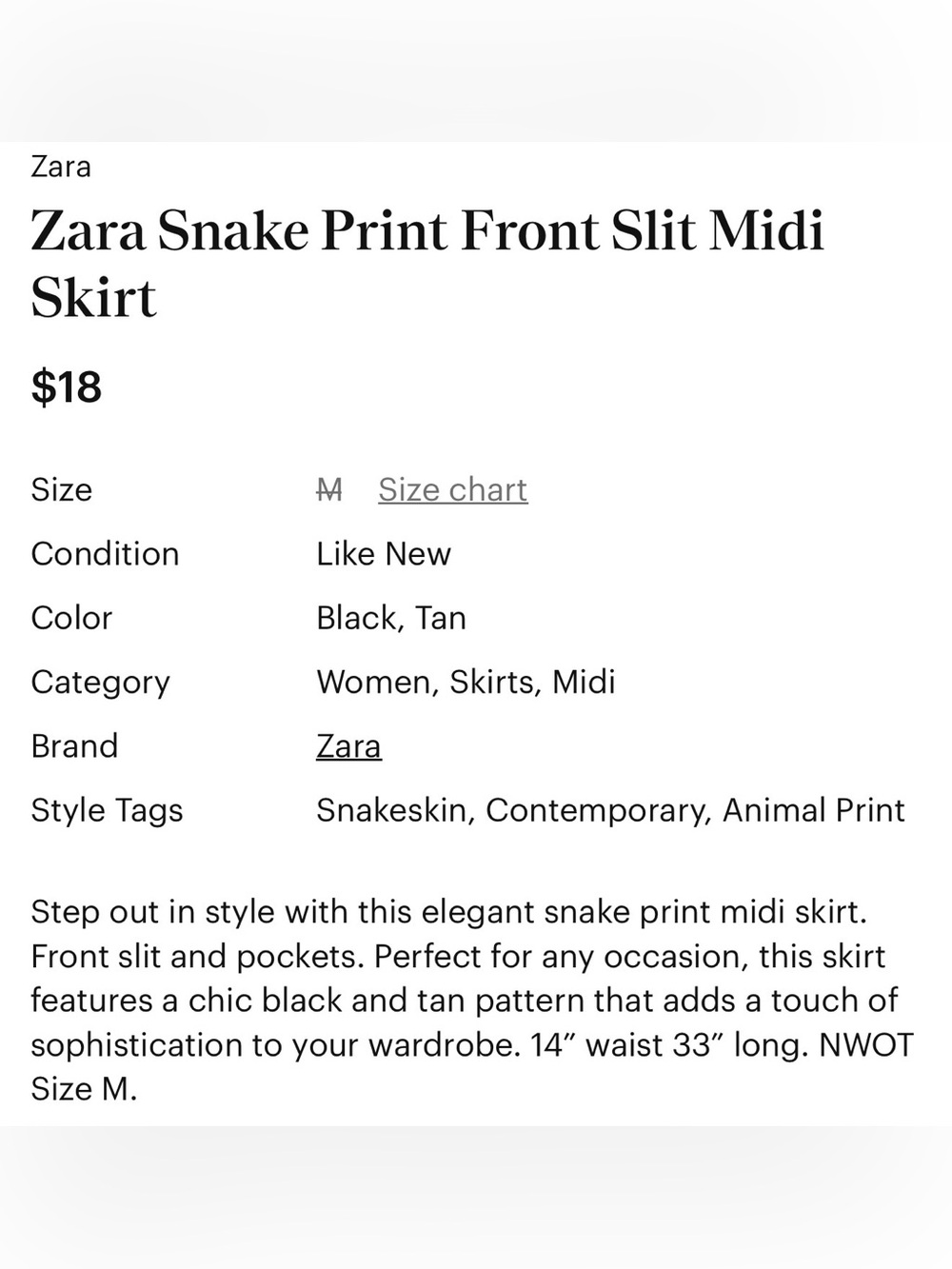 Zara Snake Print Front Slit Midi Skirt - Picture 9 of 9